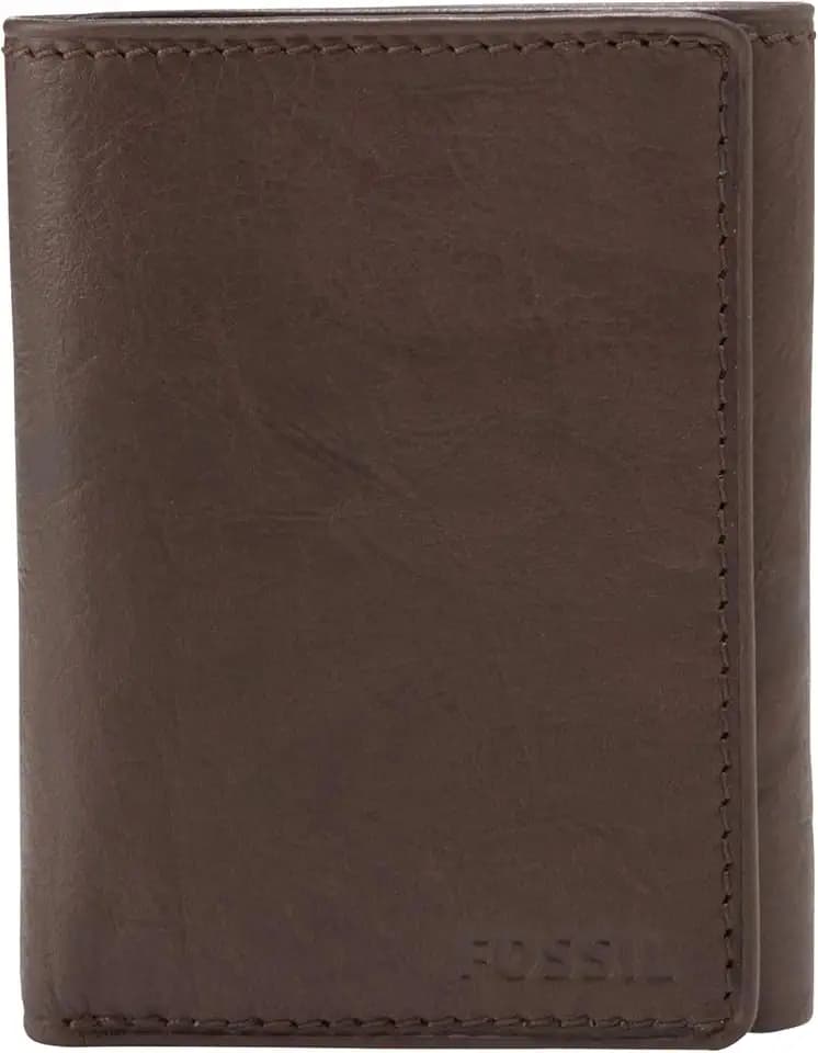 Fossil Men's Ingram Leather Trifold with ID Window Wallet, Leather Trifold Wallet for Men, Brown