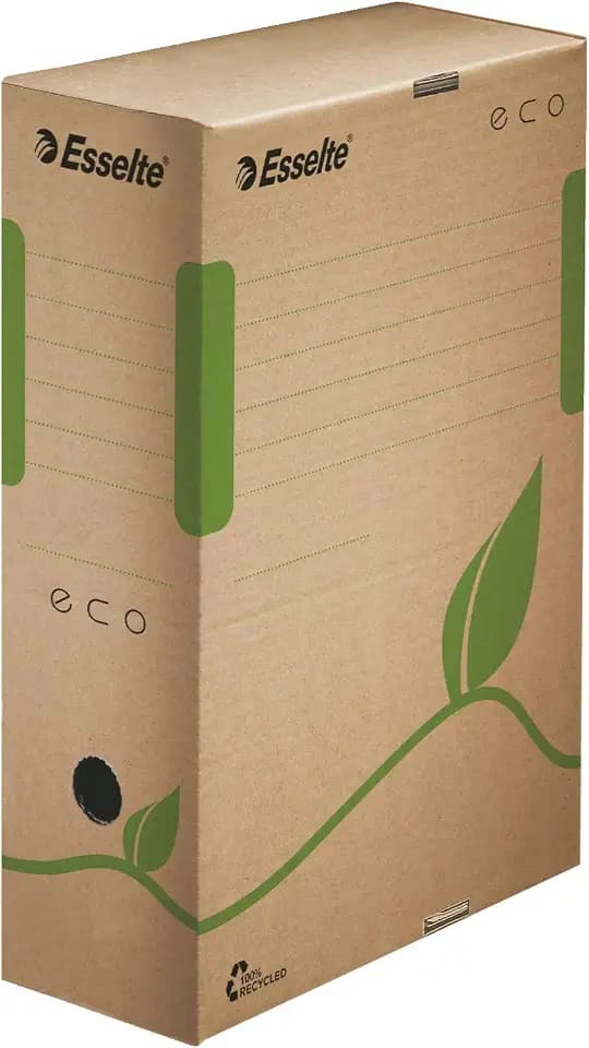 Esselte Eco Archiv-Schachtel, 100 mm Rückenbreite, Aktenkarton A4, 100% recycelte Wellpappe, 100% recycelbar, Archivboxen mit geometrischem Design, 25 Stück, naturbraun, 623917