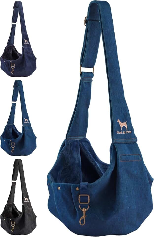Noah & Paw Hundetragetasche für Kleine Hunde bis 5kg, Hundetasche mit Verstellbarem Schultergurt, und Weichem Fell, Doppelte Sicherheitsfunktion, Haustiere Tragetasche aus Premium Denim