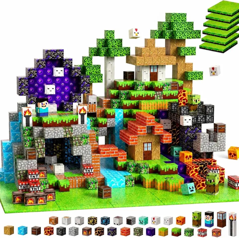 GraceDuck Magnetische Bausteine 150 Teile - Wald & Minentunnel Set mit 6 Grasplatten - Magnetbausteine für Jungen und Mädchen ab 3-9 Jahre - Magnetic Blocks kreatives Montessori Geschenk für Kinder