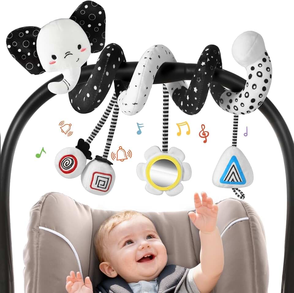 URMYWO Kinderwagen Spielzeug - Schwarz Weiss Activity Spirale Spielzeug