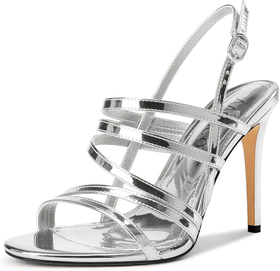 Aachcol Womens Open Toe Strappy High Heels Slingback Stiletto Heel Sandals Ankle Strap Party Dress Shoes 3.9 Inches Heels