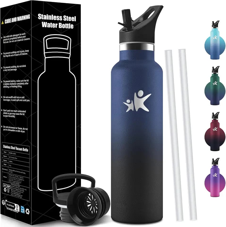 Trinkflasche, 750ML BPA-Frei, Auslaufsichere Isolierflasche Doppelwandig, Wasserflasche Edelstahl, mit Strohhalm, 18/8 Edelstahl, Trinkflasche Kohlensäure Geeignet