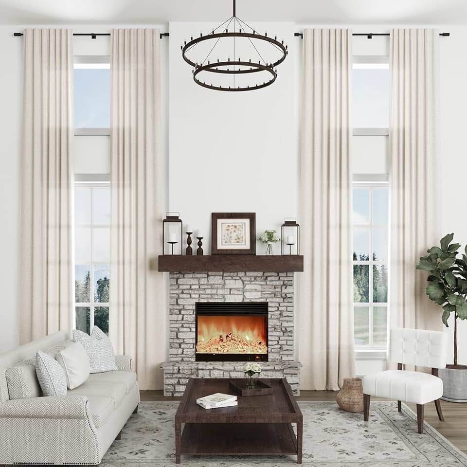 Light Beige Linen Extra Long Curtains 204 Inch for Living Room Bedroom Back Tab Privacy Semi Sheer Natural Boho Farmhouse Light Filtering for Floor to Ceiling 2 Story Large Window 1 Panel, W52xL204