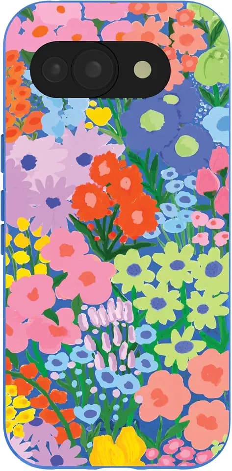 Pela | Phone Case Compatible with Google Pixel 10a | MagSafe Included | Cute Eco Friendly | Made with Plants | Electric Blue Painted Garden