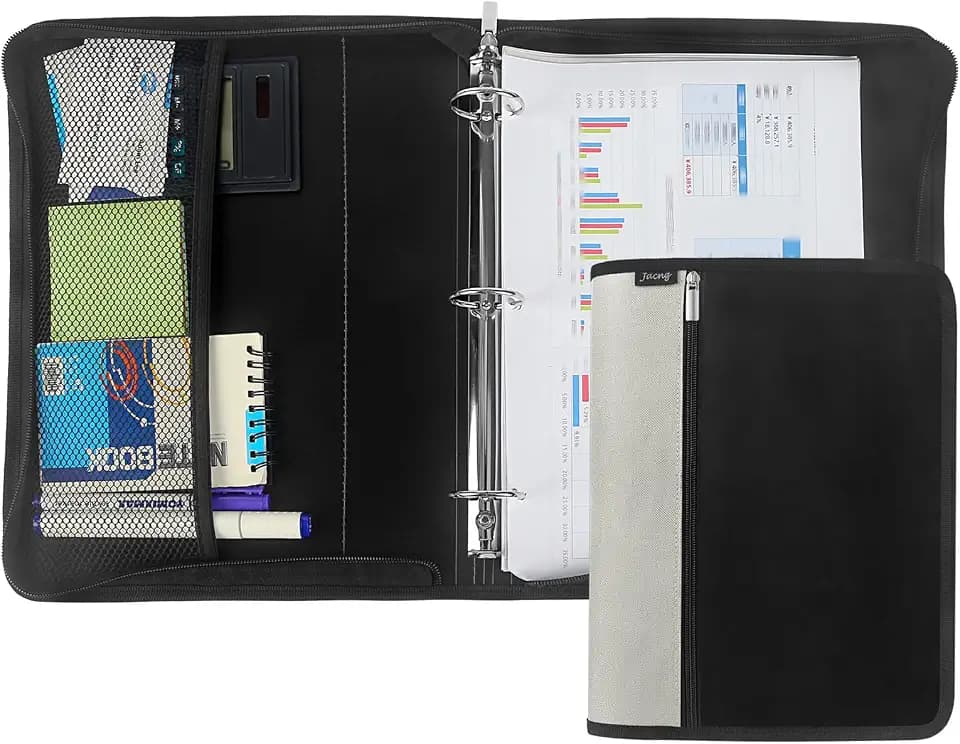 1.5 Inch Zipper Binder for School, 3 Ring Binder with Exterior Zipper Pocket and Interior Mesh Pocket, Fits 8.5 x 11 Paper, Grey
