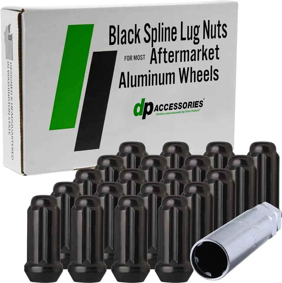 DPAccessories Black M14x1.50 Lug Nuts for Aftermarket Wheels - Closed End Duplex XL Spline Tuner - 51mm (2") Tall - Set of 20 - D5148P-2305/20
