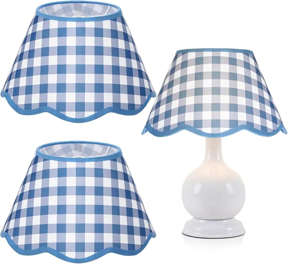 Lewtemi 2 Pcs Blue Gingham Scallop Lampshade, 5.1 x 9.3 x 5.9 in Fabric