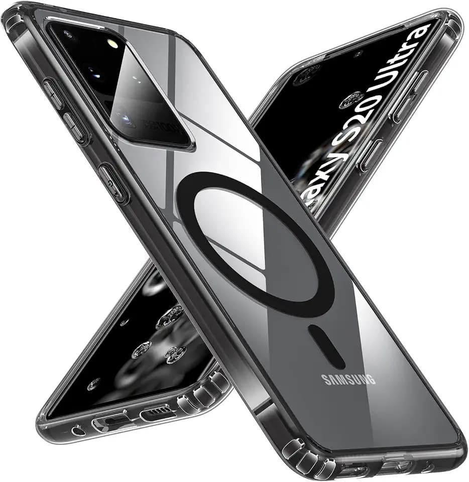 OWKEY for Samsung Galaxy S20 Ultra Case, Compatible with MagSafe, Magnetic Phone Case Military Shockproof Translucent Back Protective Cover for Galaxy S20 Ultra Case (Black)
