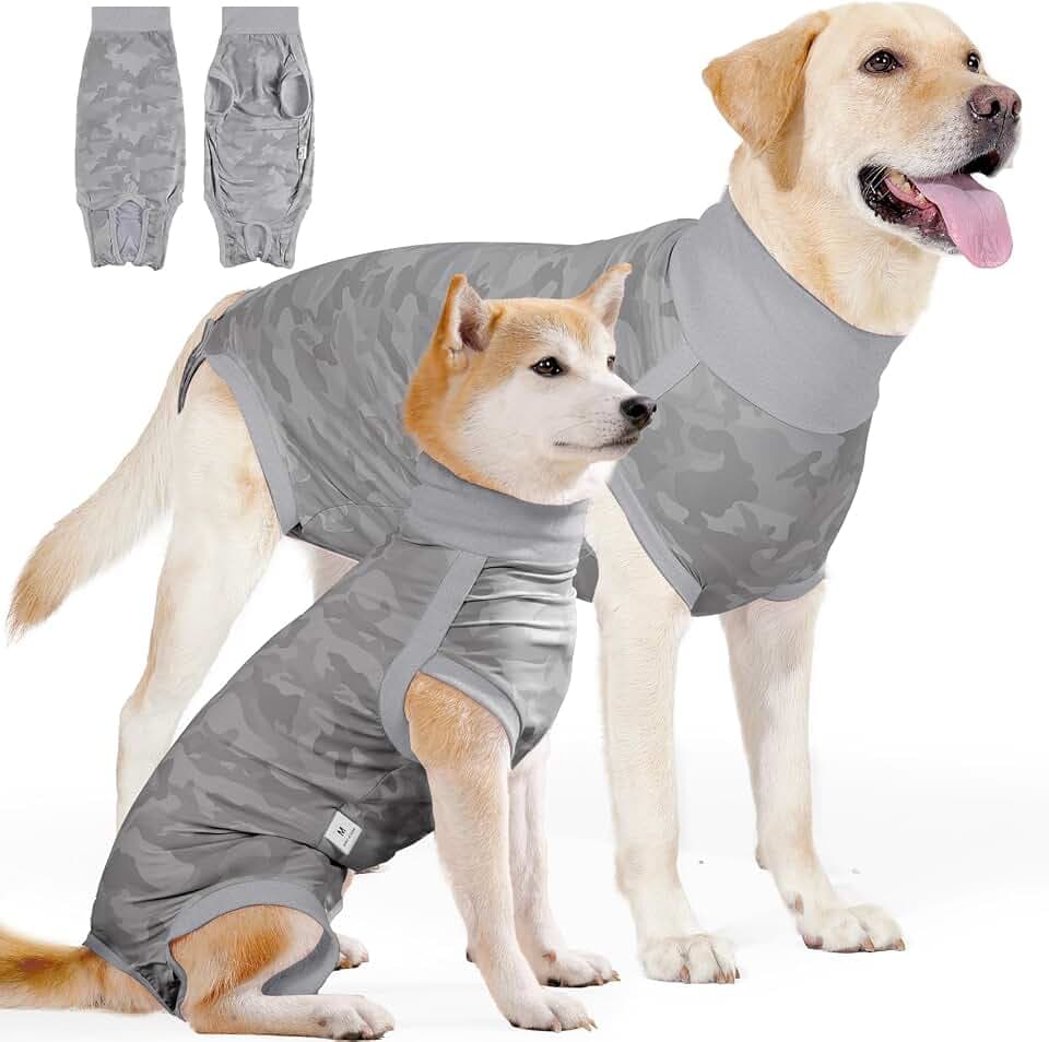 JOHNBOLIN Dog Recovery Suit, Spay Surgical Onesie for Female Dog After Surgery Anti-Licking, Pet Recovery Shirt for Male Dogs Alternative E-Collar&Cone (Camouflage Gray, XX-Large)