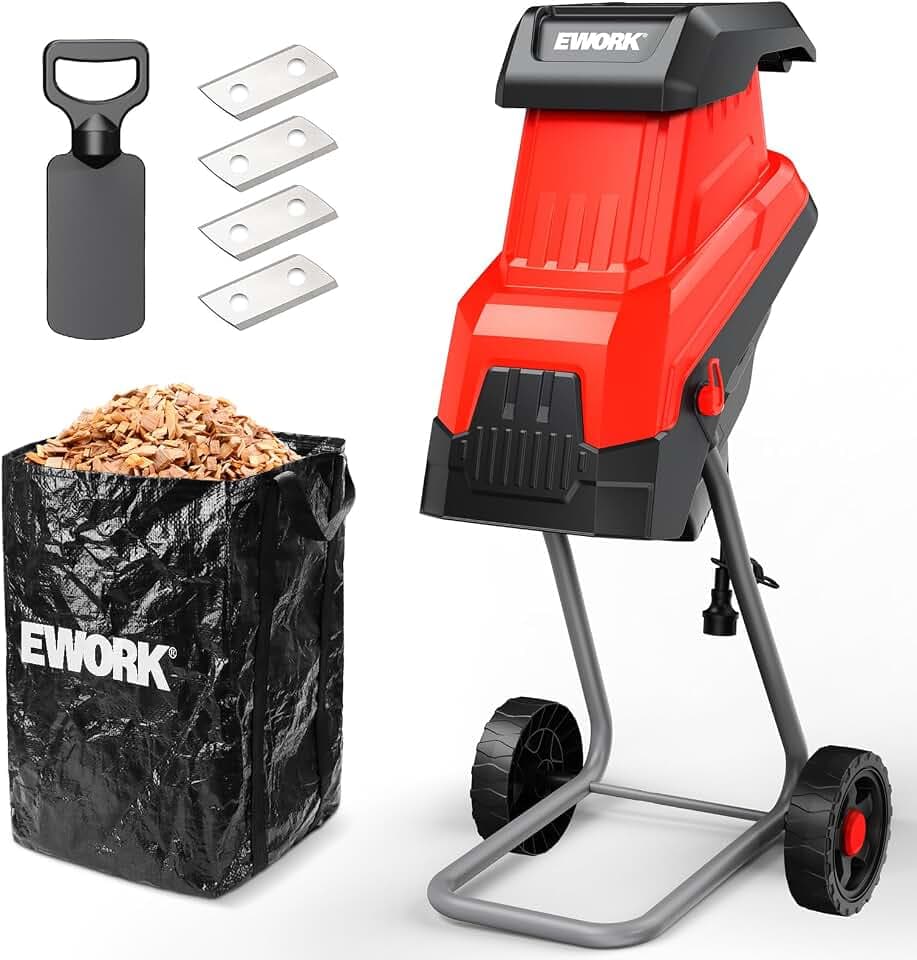 EWORK 15 Amp Electric Wood Chipper Shredder, Max 1.77" Cutting Diameter
