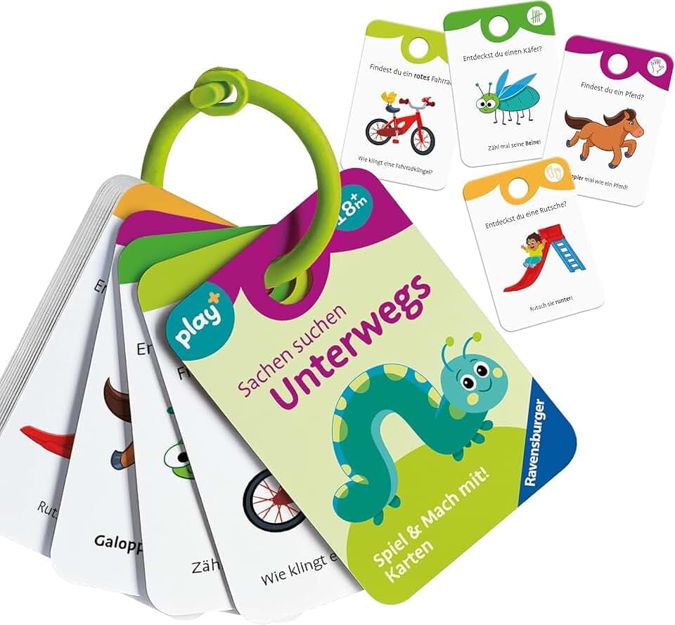 Ravensburger 12034054 Play+ Spiel und Mach mit! Karten: Sachen suchen: unterwegs - Activity Karten für Kleinkinder, Spielzeug ab 18 Monaten