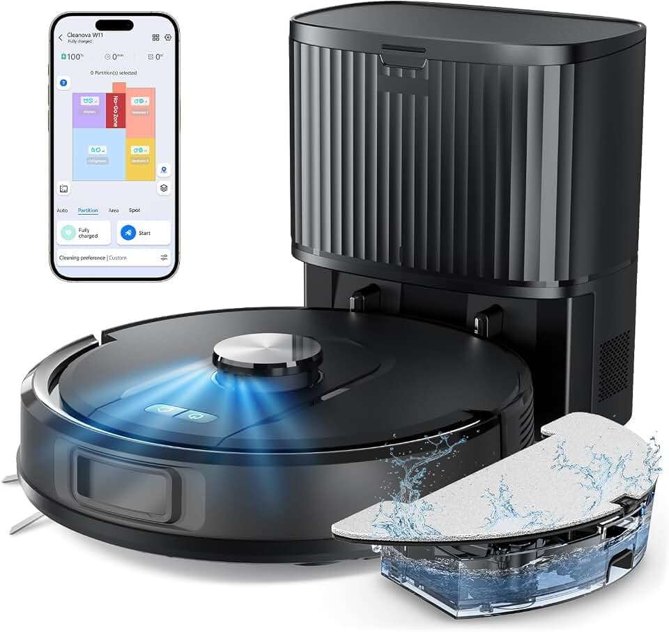 Vexilar W11 Staubsauger Roboter mit Wischfunktion, 3L Saugroboter mit Absaugstation, 6000Pa Saugkraft, 180Min Laufzeit, LiDAR Navigation, 15 No-Go Zonen, APP Steuerung, Ideal für Teppich und Tierhaare
