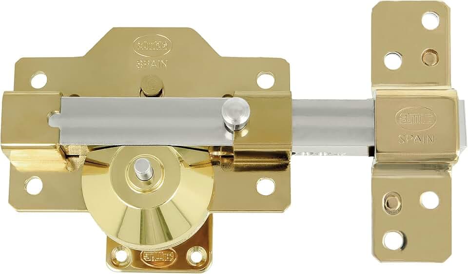 Amig - Hochsicherheitsriegel Modell 3 PLUS | Stahl in Goldfinish | Bohrschutz und Bumpingschutz | Inklusive 5 codierte Schlüssel und Eigentumskarte | 90 x 154 mm