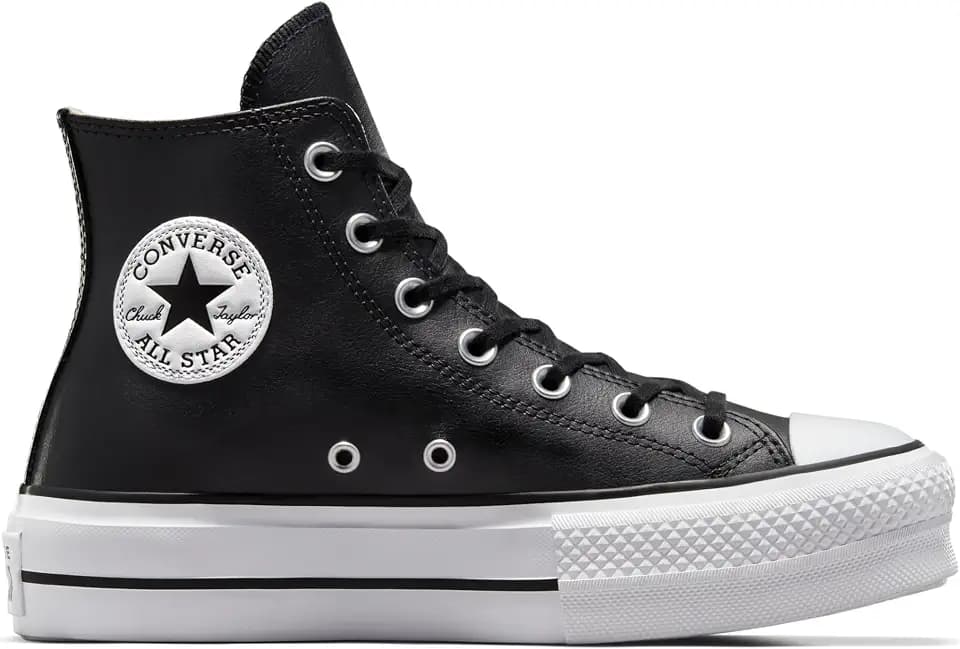 Converse Women's Chuck Taylor All Star Lift Platform Leather High Top, Black/Black/White, 8