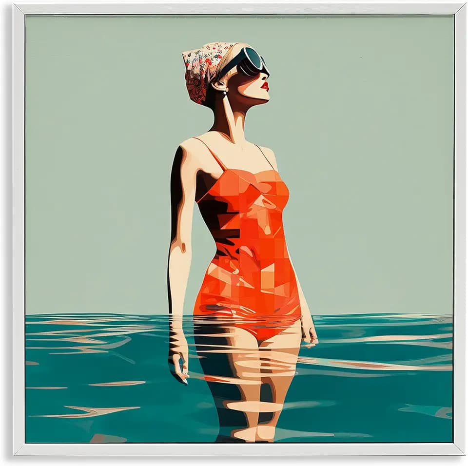 'Retro Woman in Swimsuit'| Framed Giclee Art