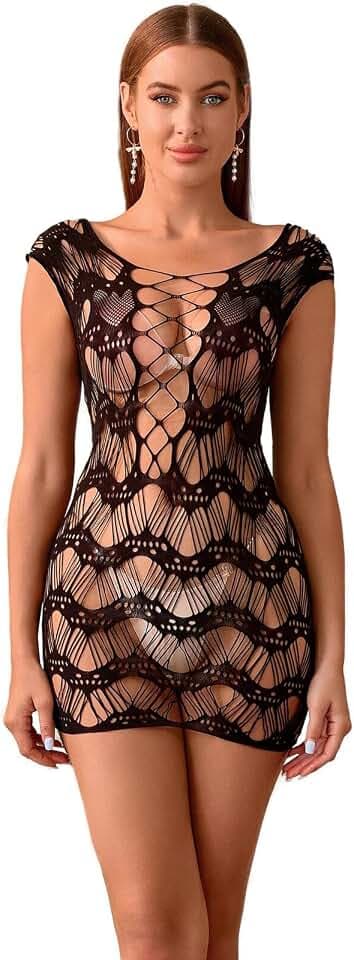 Bommi Fairy Damen Dessous Minikleid Netzstrumpfhosen Strumpfhosen Gestreifte Dessous Sexy Hüftrock Club Wear Party (Schwarz)
