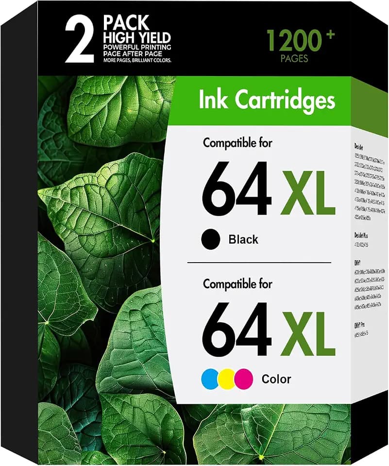 64XL 64 Ink Cartridges Black/Color Combo Pack for HP 7855 7900e 2 Pack