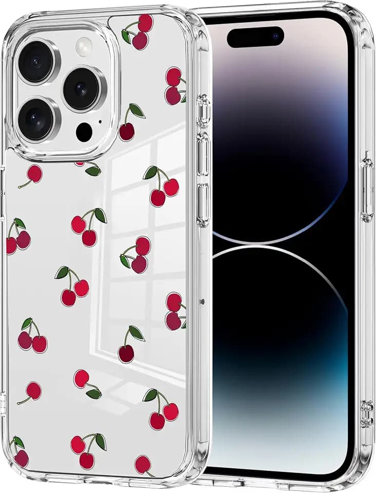 for iPhone 15 Pro Max Case Cute Cherry Case for Women Girl [Anti Peel Off Tech] Clear Slim Crystal Phone Case, Not Yellowing Transparent Shockproof Protective Phone Cover