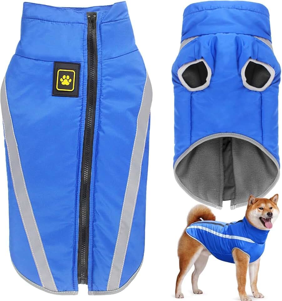 wasserdichte Hundemantel Winter Warme Jacke,Winddichte Haustier Kleidung Hunde Mantel Fleece Jacken Outfit für kleine mittlere große Hunde Weste mit Harness Loch XL-6XL (Blau, 4XL)