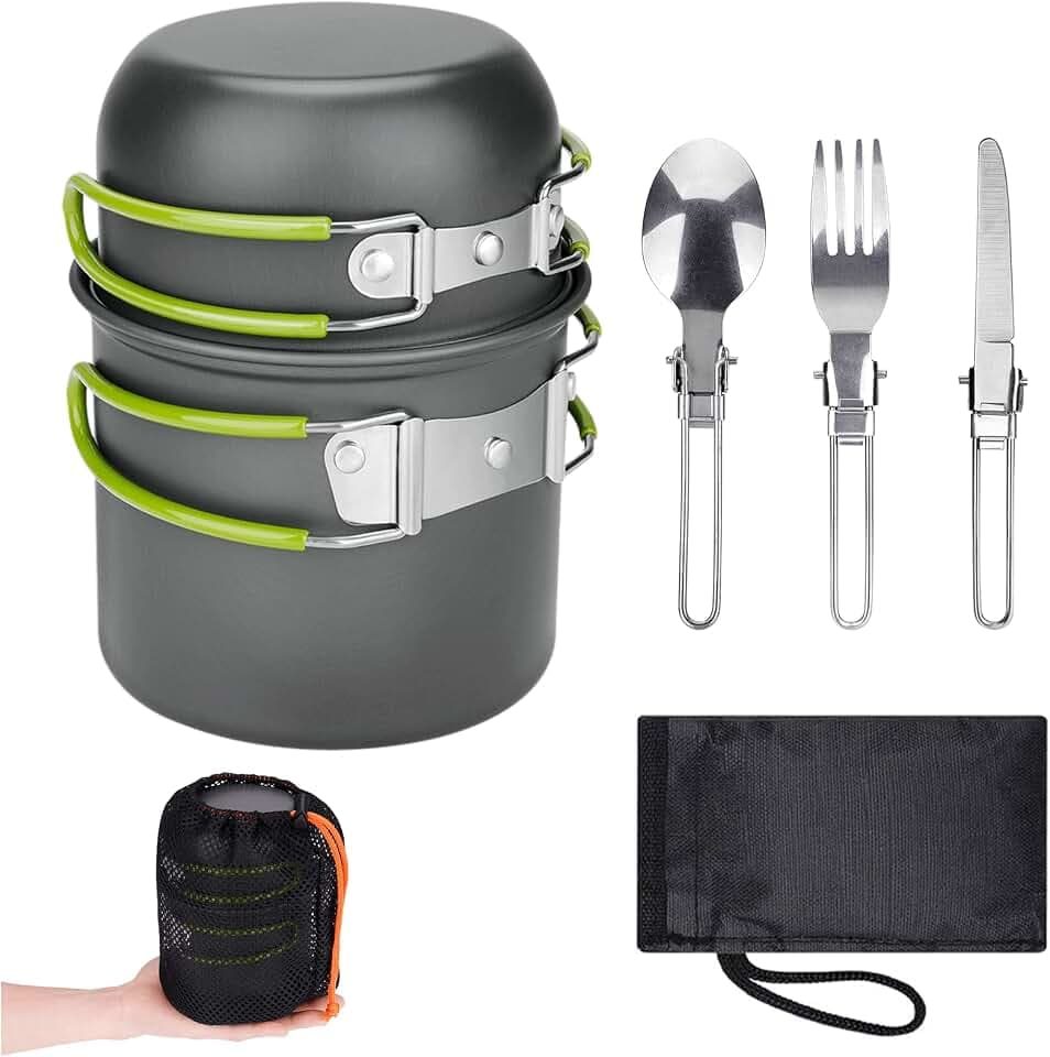 ERBO Camping Kochgeschirr Set, Camping Topf aus Aluminium, Camping Geschirr