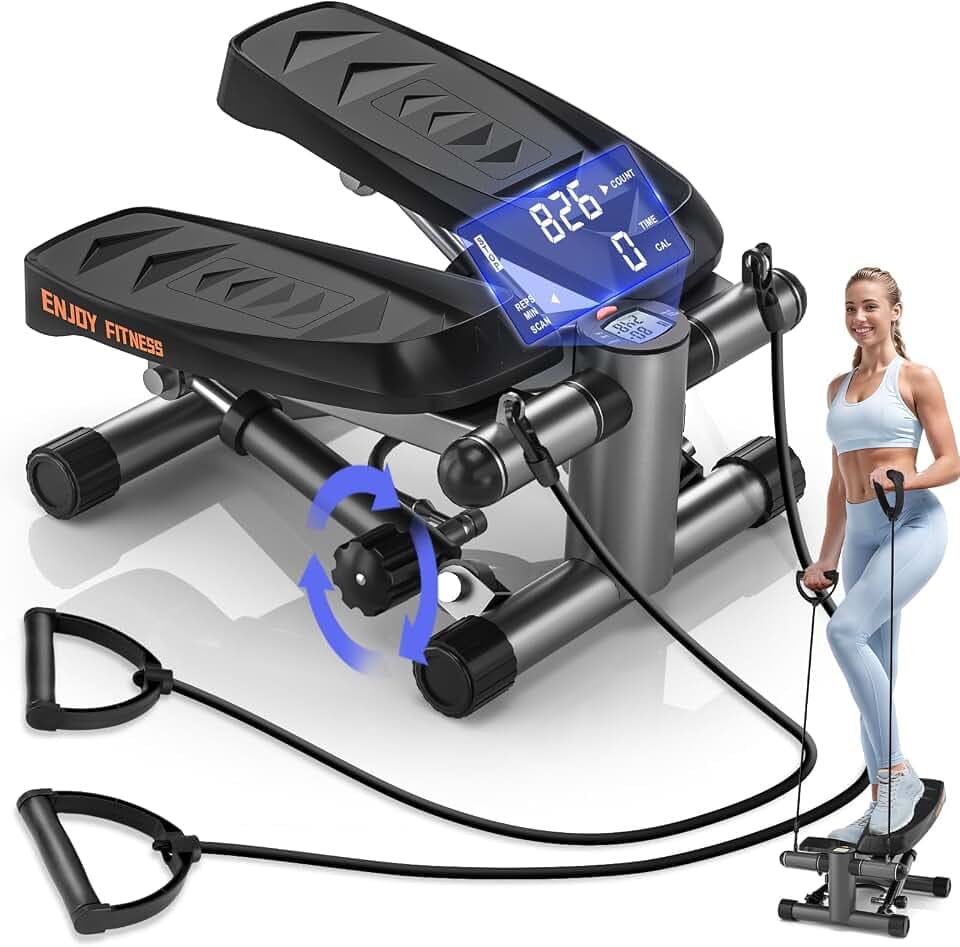 Vannect 2 in 1 Mini Stepper für Zuhause Mit Power Ropes, Up-Down Swing Mit Smart-Display, Hometrainer für Anfänger & Fortgeschrittene, Bis zu 150 KG