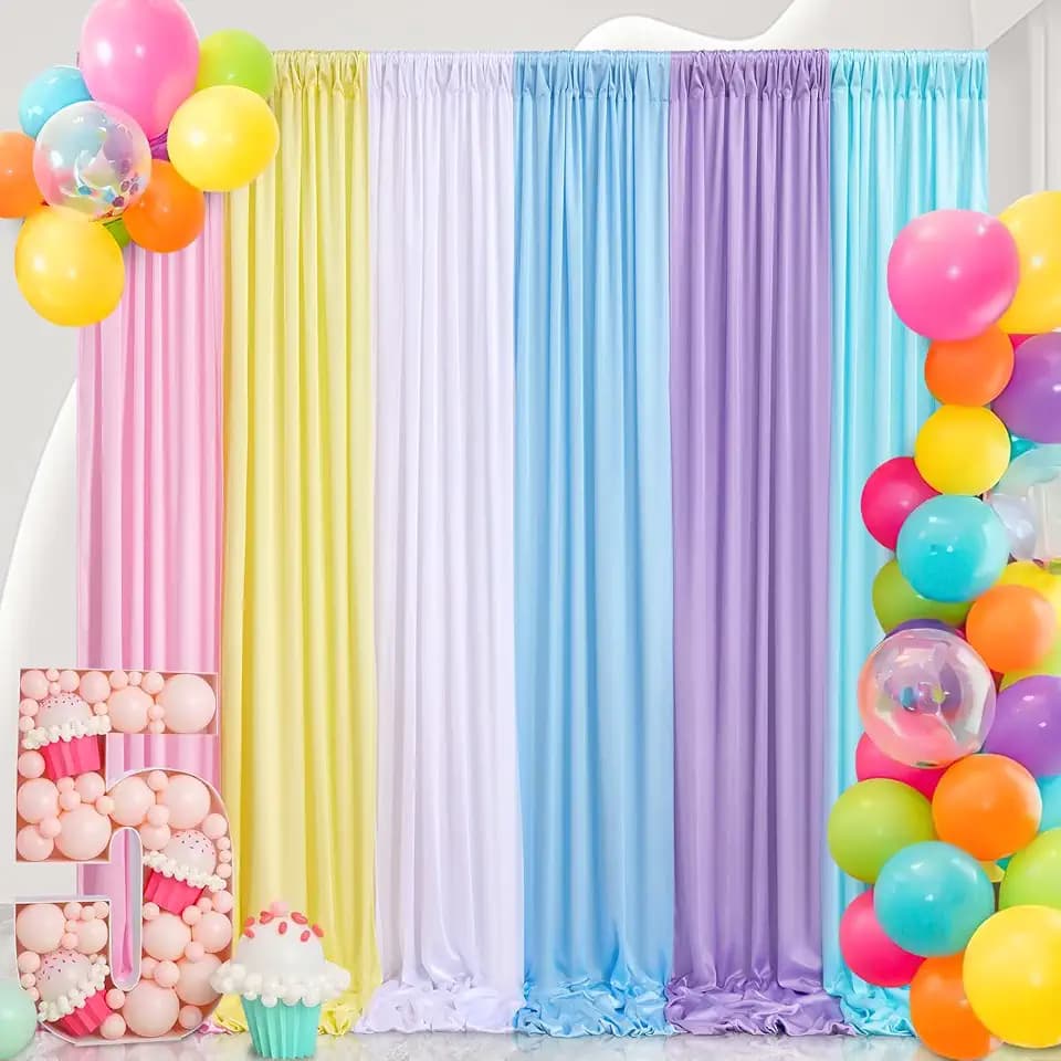 Unicorn Backdrop Curtain 15ftx10ft - Pastel Wrinkle Free Satin Drapes