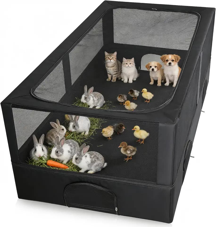 Freilaufgehege Kaninchen mit Abdeckung, Faltbares Freigehege für Kleintiere, wasserdichtes Boden-Design für Innen und Außen, sicherer Haustier Laufstall für Meerschweinchen Hamster Igel 162×82×58 cm