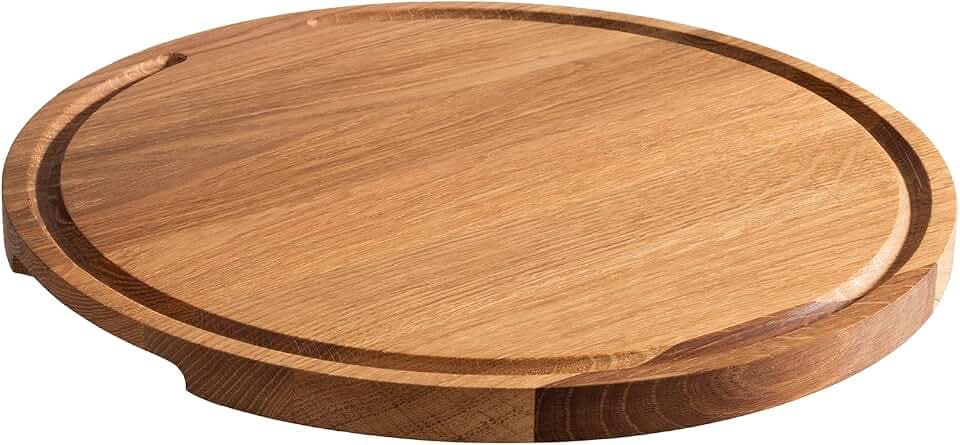 APS 757 Servierbrett PIZZA aus geöltem Eichenholz, Pizzateller Ø 34 cm, Pizzabrett mit Saftrinne
