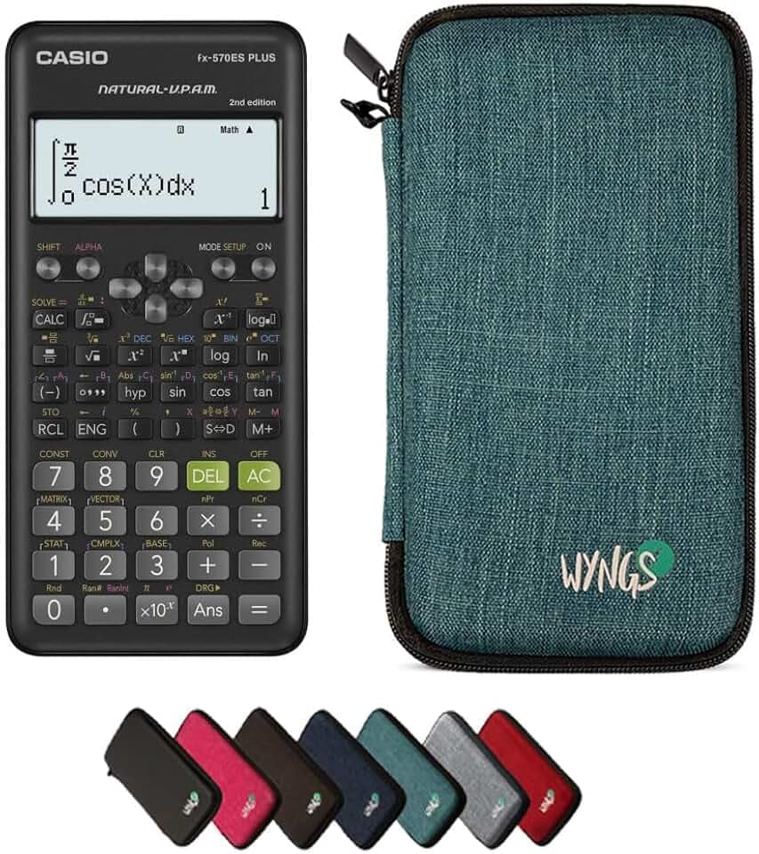 Casio fx-570ES Plus 2nd Edition inkl. WYNGS Schutztasche Türkis - Wissenschaftlicher Taschenrechner - Basic Set
