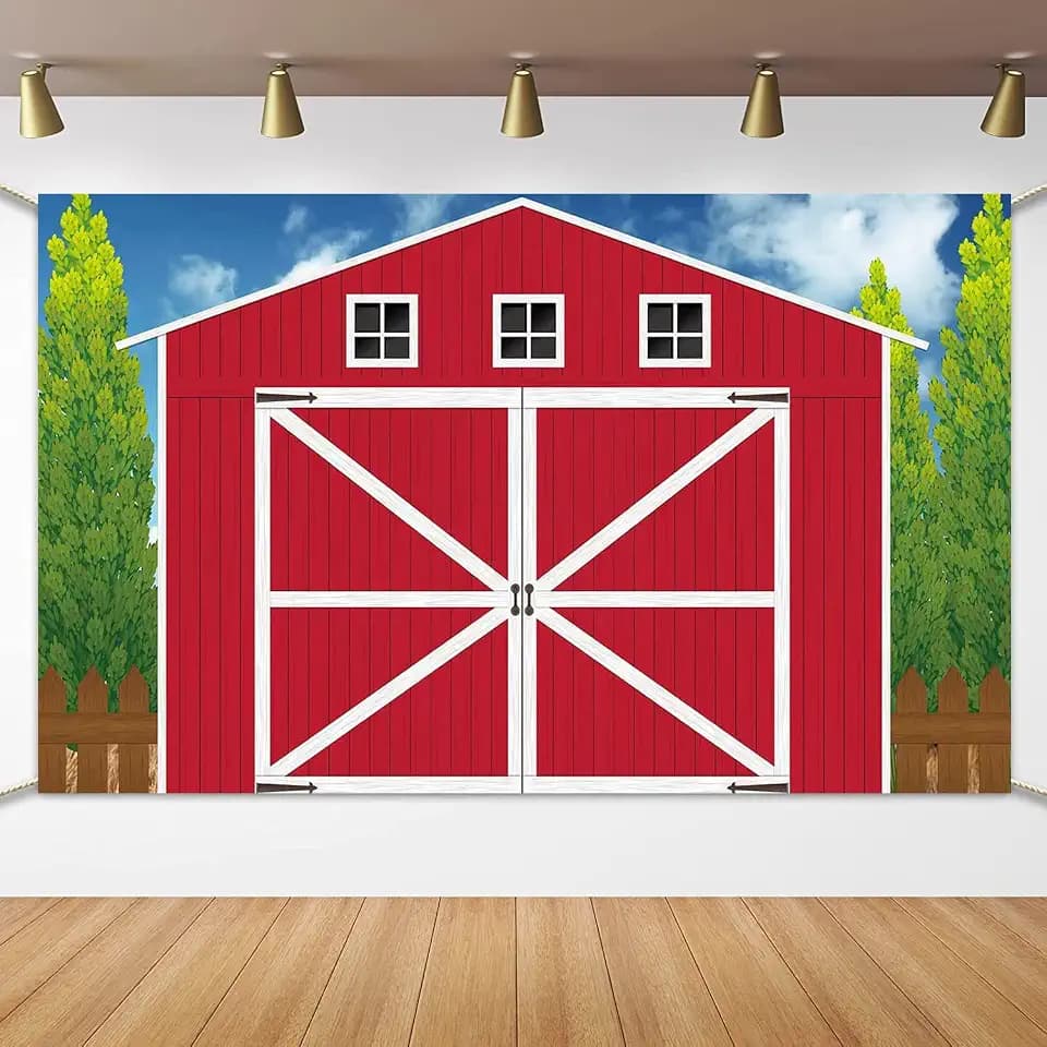 Farm Barn Door Backdrop arm Animals Theme Party Decorations Barn Door Backdrop Banner Farm Photography Background for Kids Birthday Party Supplies ﻿