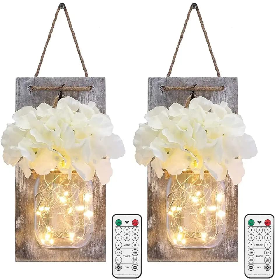 Lightess Farmhouse Mason Jar Wall Sconces Lights with Remote Control 2 Pack