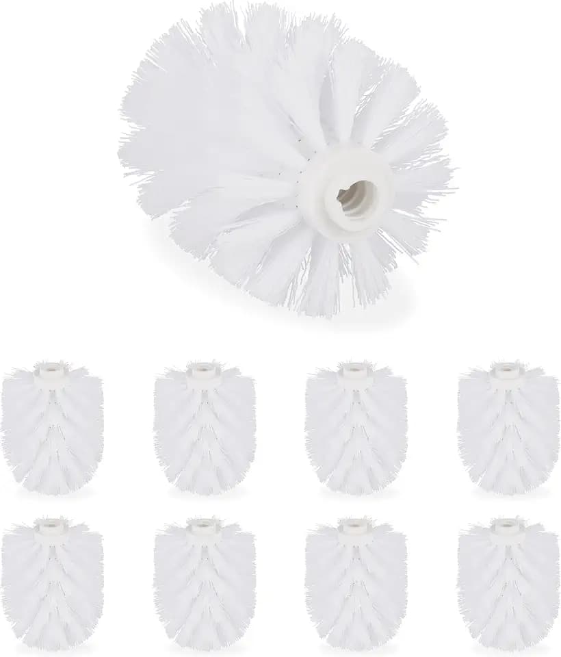 Relaxdays, weiß Ersatzbürstenkopf für Klobürste, im 9er Set, Ersatz WC Bürstenkopf, Kunststoff, 12 mm Gewinde, D: 8 cm, 9 Stück