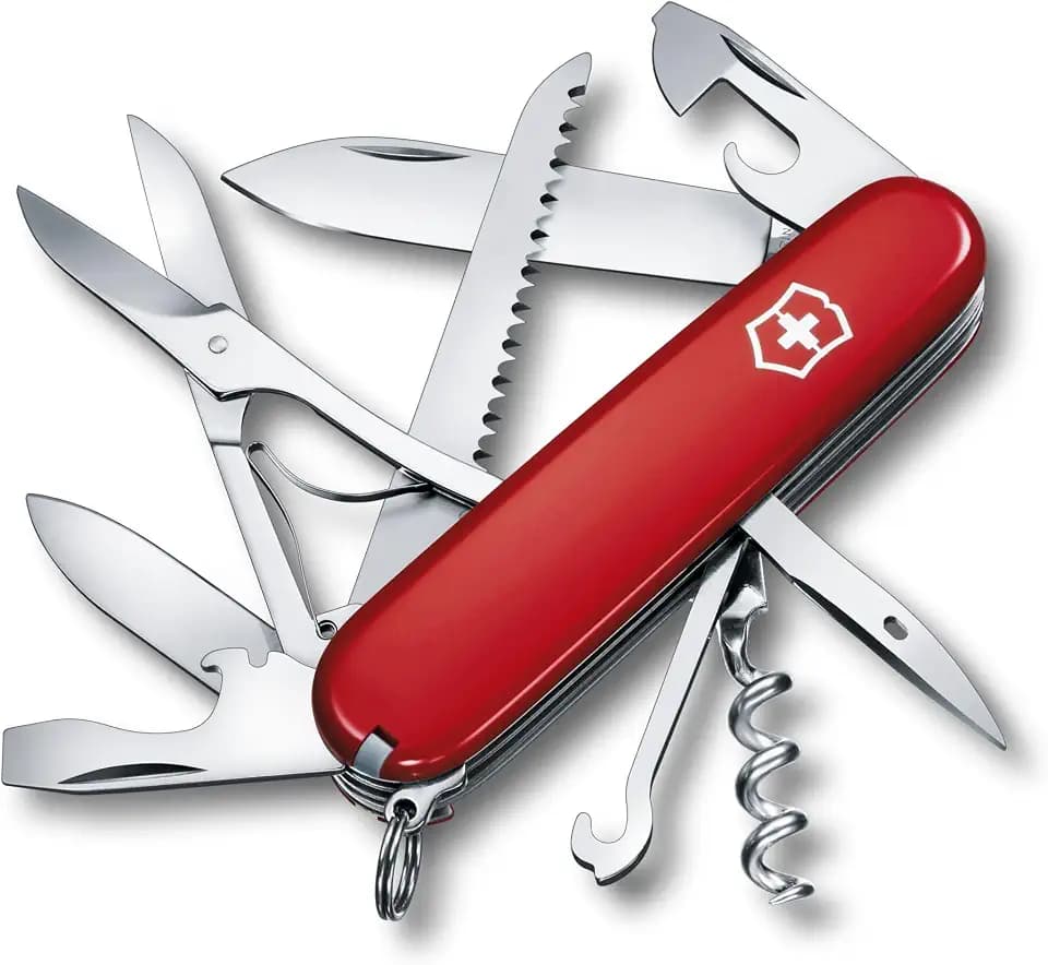 Victorinox Huntsman Swiss Army, 15 Function Pocket Knife, Red Transparent