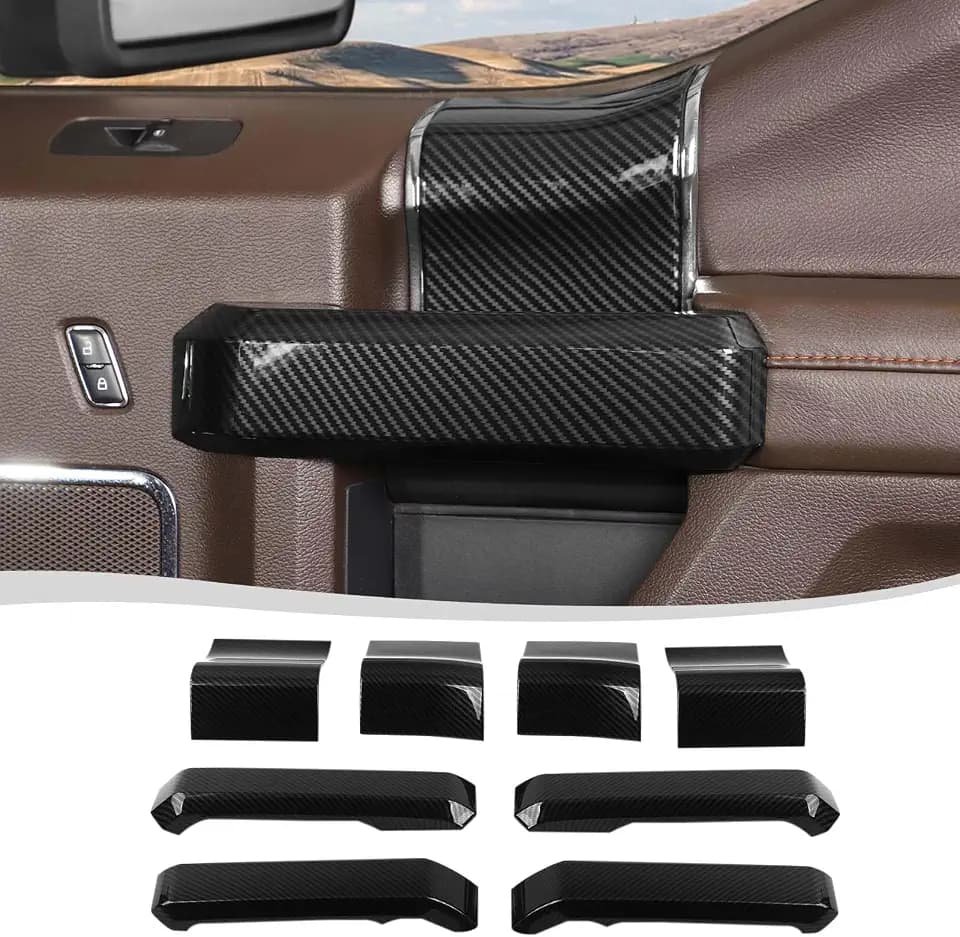 Voodonala for F150 2015-2020 Interior Door Handle Cover with Door Panel Cover Compatible with Ford F-150 2015-2020, F150 Interior Accessories 8Pcs(ABS,Carbon Fiber Black)