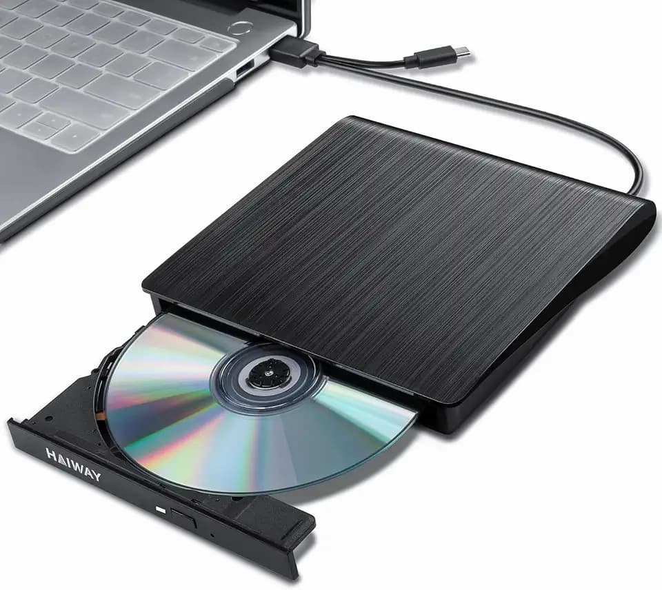 Haiway External DVD Drive, USB 3.0 Type-C CD/DVD Burner for PC Mac Black