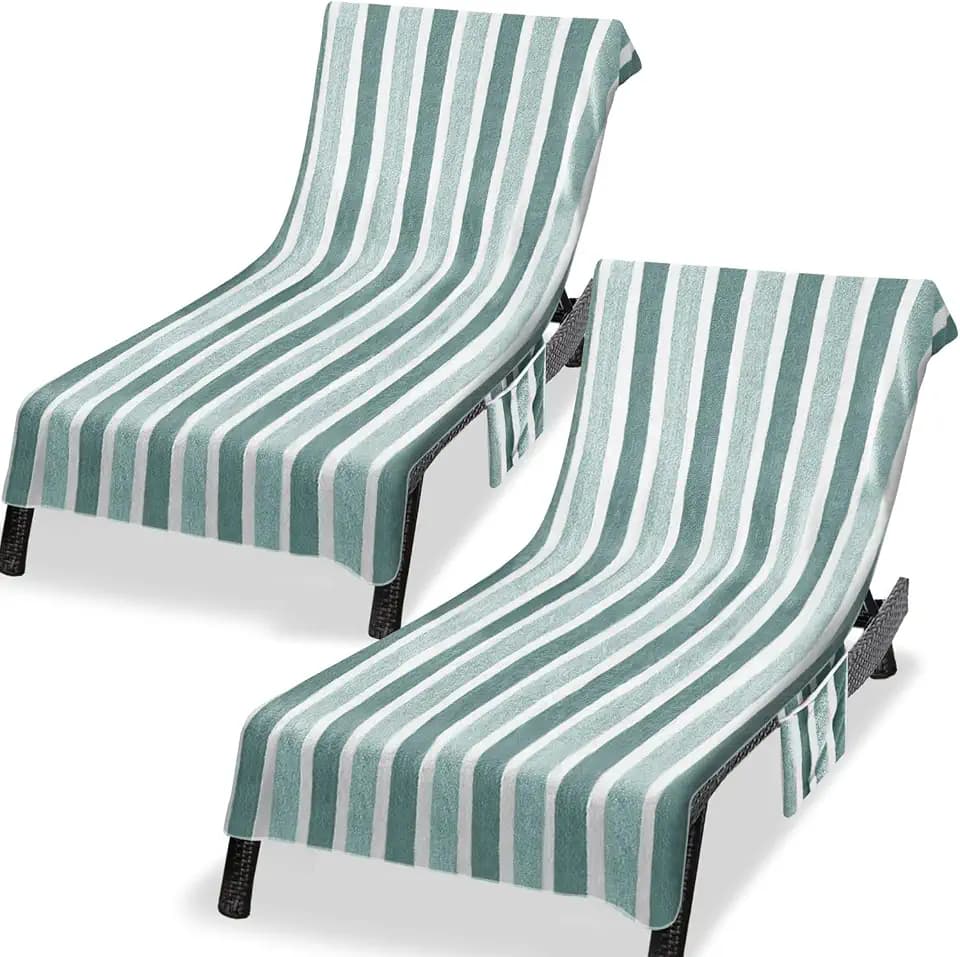 Lounge Chaise Chair Towel Cover,Pack of 2, Ultra Plush & Absorbent Micro Fleece Towel Cover for Pool,Beach,Outdoor(Garden, Courtyard)| Faster Drying, Non-Slip,2 Side Pockets | 85" x 30"-Green