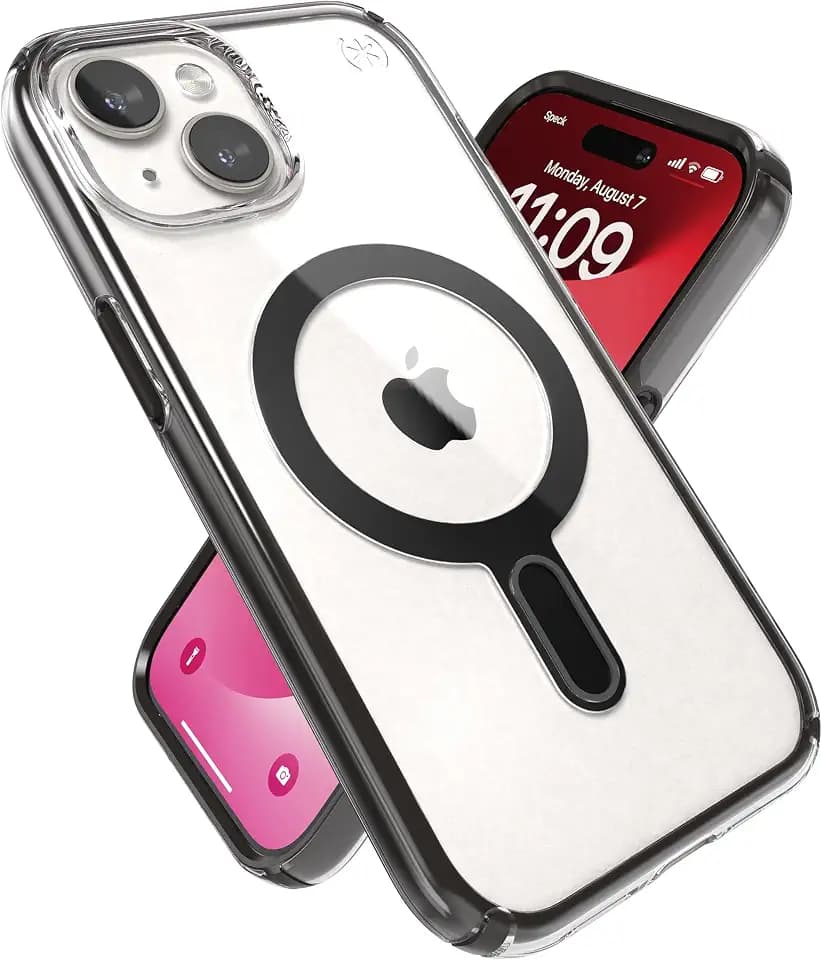 Speck Clear iPhone 17e, 15 Case - ClickLock No-Slip Interlock, Built for MagSafe, Drop Protection - for iPhone 15, 14 & 13 - Anti-Yellowing 6.1 Inch Phone Case - Presidio Clear/Frosted Black