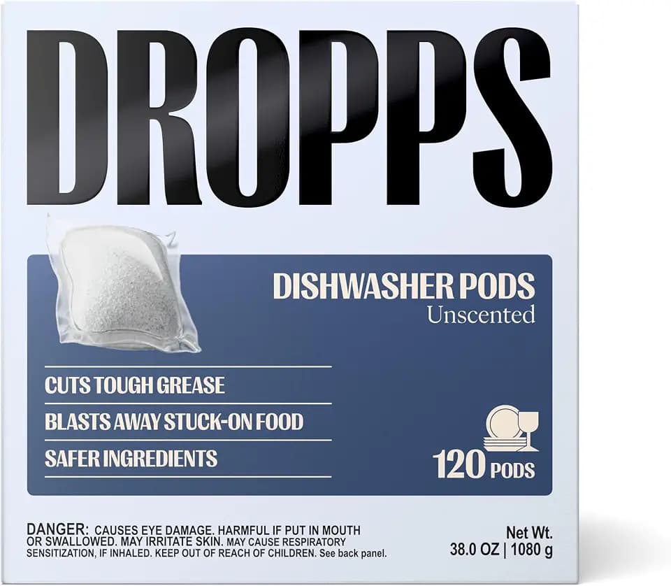 Dropps UltraWash Dishwasher Detergent Pods, Unscented (120 Ct) - Free & Clear | Cuts Grease & Stuck-On Food | Sparkling Dishes & Glasses | Residue-Free | Clean Ingredients | Plastic Free Packaging