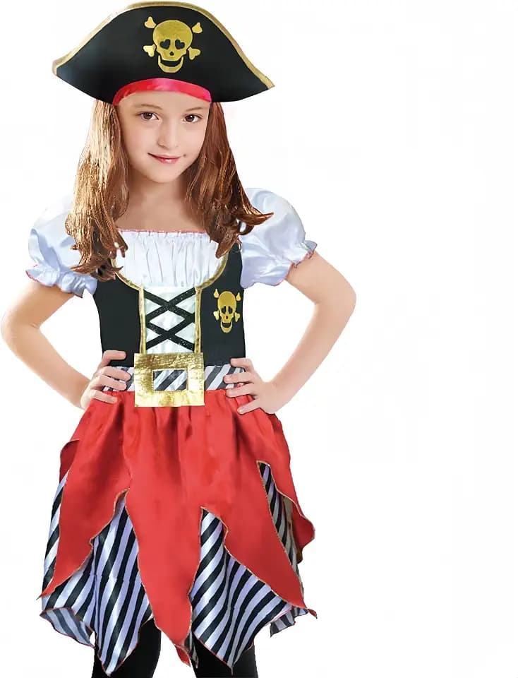 Lingway Toys Girls Deluxe Pirate Costume,Buccaneer Princess Dress for Kids
