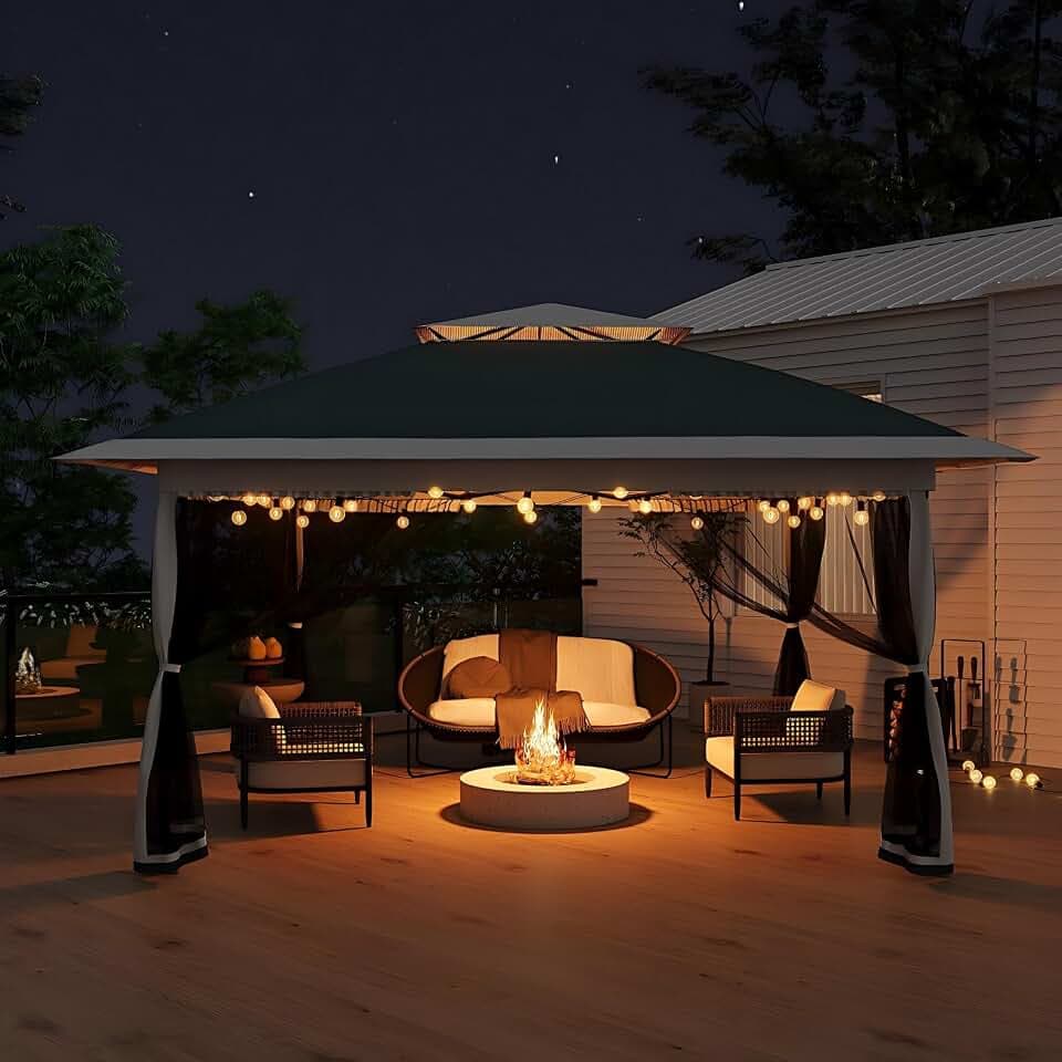Garvee 13x13FT Pop Up Gazebo with Mosquito Netting, Outdoor Canopy Tent Easy Setup for Backyard Patio Garden Deck, Green