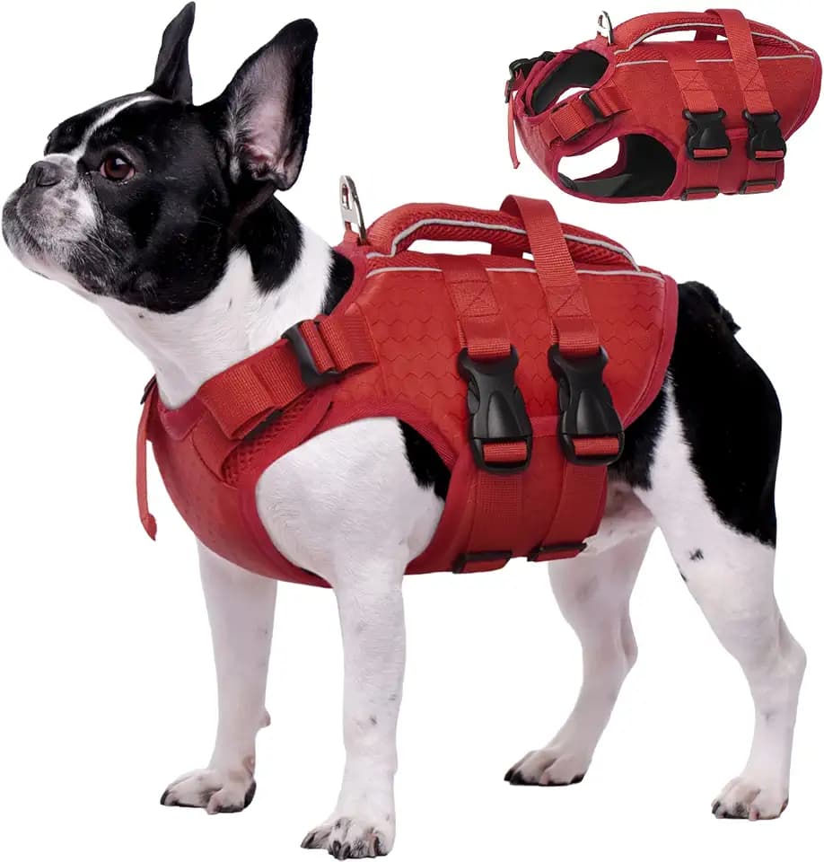 Kuoser Schwimmweste Hund, Hunde Schwimmweste mit Griff, Rot S