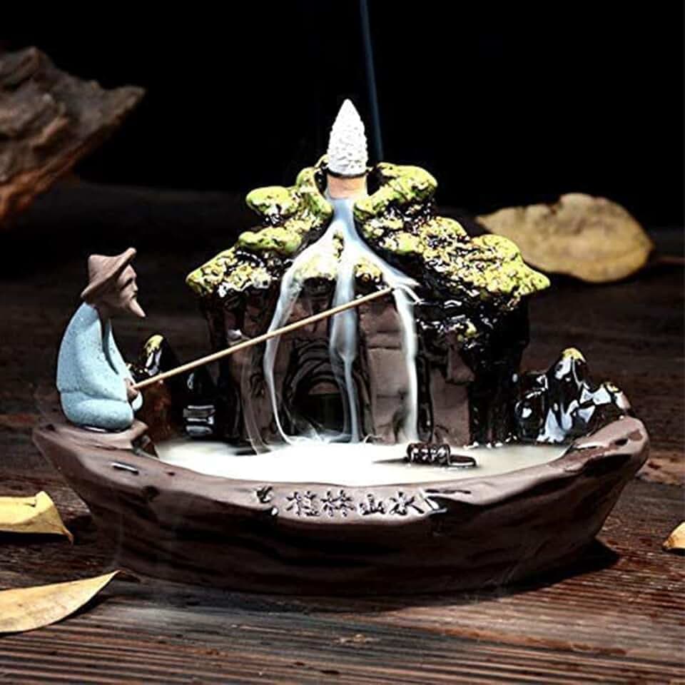 XUDREZ Guilin Räucherstäbchenhalte Rückfluss Räuchergefäß, Weihrauchbrenner Räucherstäbchen Halter mit 20 Rückfluss Räucherkegel Wasserfall +30 Räucherstäbchen