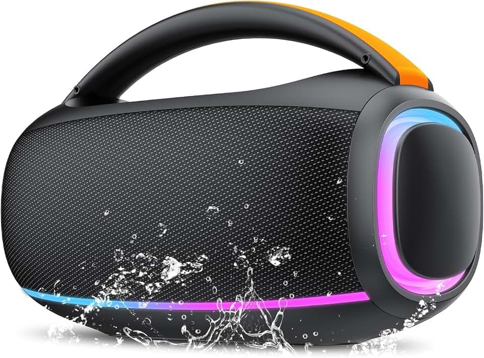 Bluetooth Lautsprecher mit Licht, Musikbox Bluetooth, Dualen Bass-Treibern, IPX7 Waterproof, TWS, AUX, TF, Bluetooth Box Geeignet Outdoor/Party/Baustelle