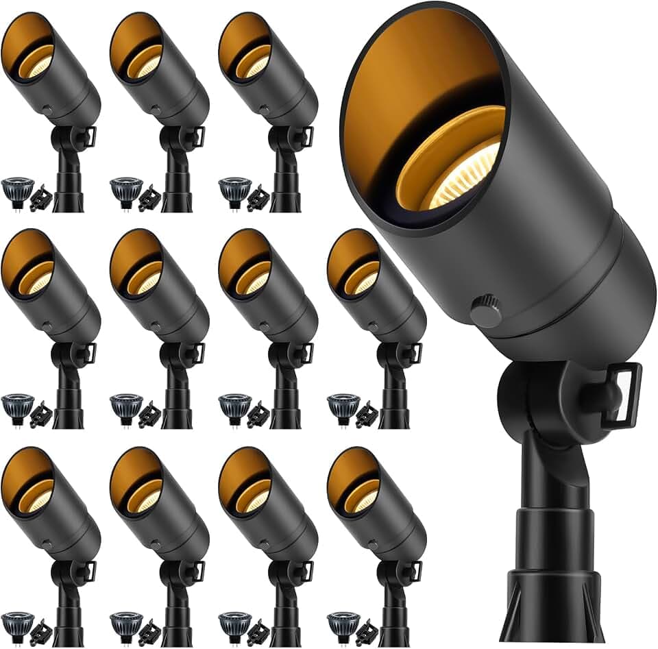 Gardencoin Low Voltage Landscape Spotlight, 12V LED Outdoor Landscape Lighting, Landscape Spot Lights Wired for Garden and Yard, Aluminum Up Lighting Fixture with 5W MR16 Replaceable Bulb (12 Pack)
