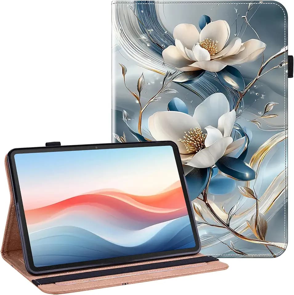 Case iPad 9th/8th/7th Generation 10.2 Inch 2021/2020/2019, for iPad Air 3rd Gen/Pro 10.5 Inch, Auto Wake/Sleep with Pencil Holder, Multiangle Stand Wallet Design Cover, Metal Flower