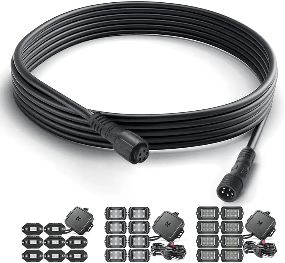 MICTUNING 10FT 5‑Pin RGBW Rock Light Extension Wire Cable Cord (2‑Pack)