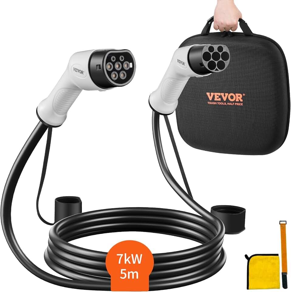 VEVOR Typ2 Ladekabel für Elektroauto/Hybrid EV Ladekabel E-Autoladekabel Wallbox 7kw TPU-Ladekabel 5m Kabellänge 1-Phase AC 230V Typ2 auf Typ2 Wasser-/Staubdicht Mit Allen Typ-2-Modellen Kompatibel