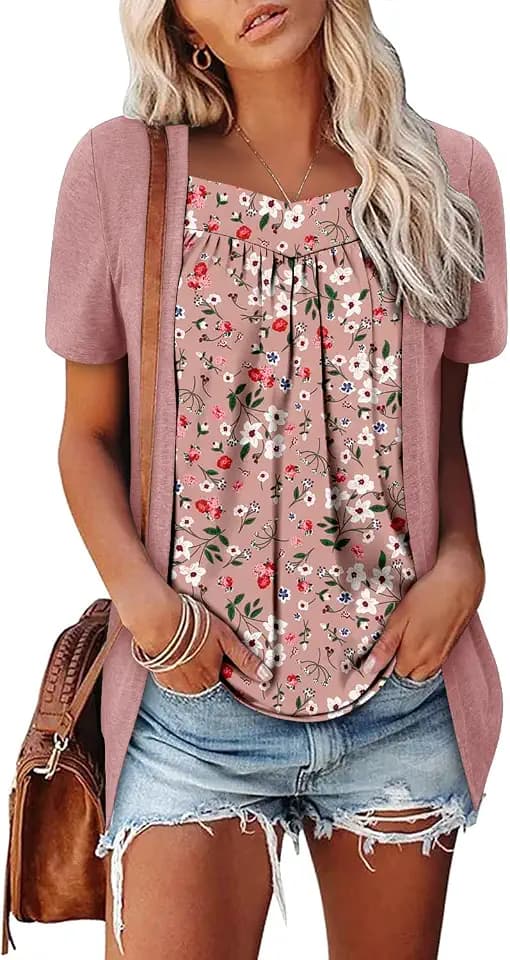 ONLYSHE Womens Shirts Cute Summer Tunic Top Short Sleeve Dressy Casual