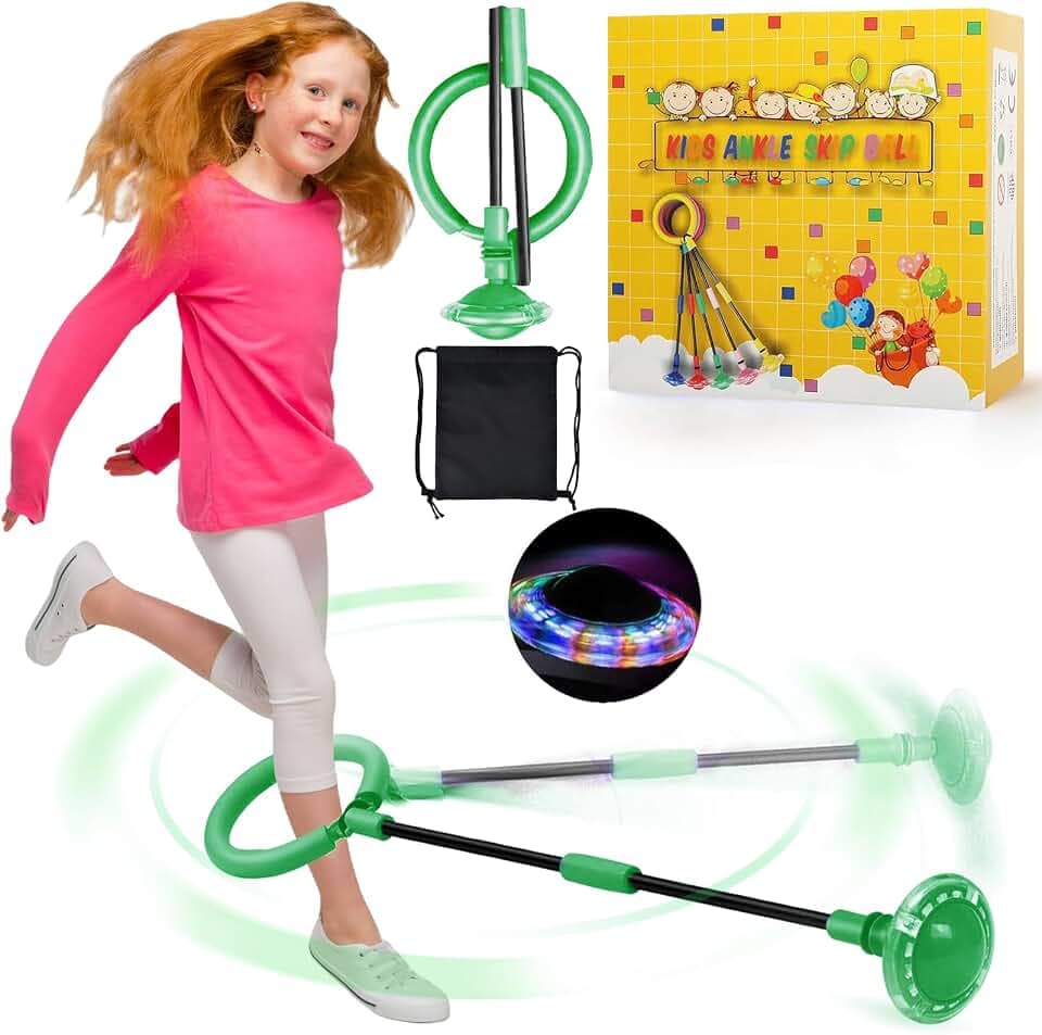 chimoo Kinder Blinkender Springring Fußkreisel,Faltbarer Ankle Skip Ball Sport Sprungball Mit Lichtrad Blinkender Sprungball Mädchen Im Alter Von 6, 7, 8, 9 Und 10 Jahren (Grün)